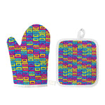 Colorful Cassette Tape Print Oven Mitt And Pot Holder Set