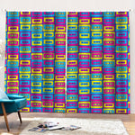 Colorful Cassette Tape Print Pencil Pleat Curtains