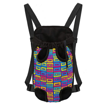 Colorful Cassette Tape Print Pet Carrier Backpack