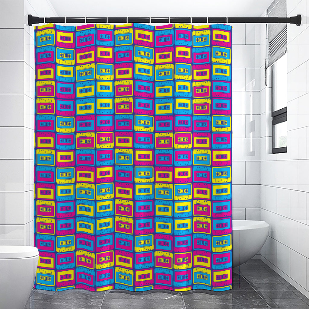 Colorful Cassette Tape Print Premium Shower Curtain