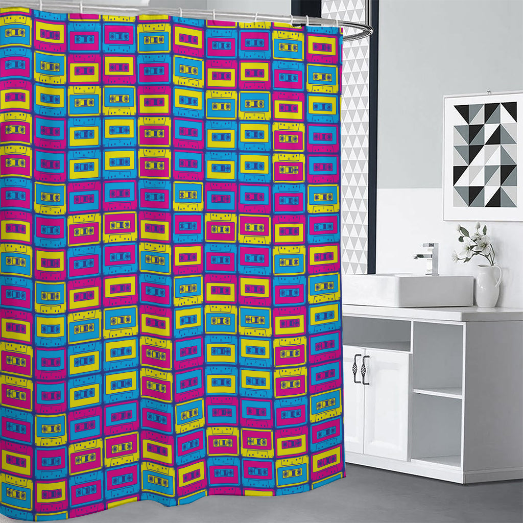 Colorful Cassette Tape Print Premium Shower Curtain