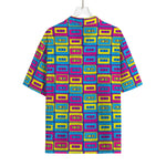 Colorful Cassette Tape Print Rayon Hawaiian Shirt