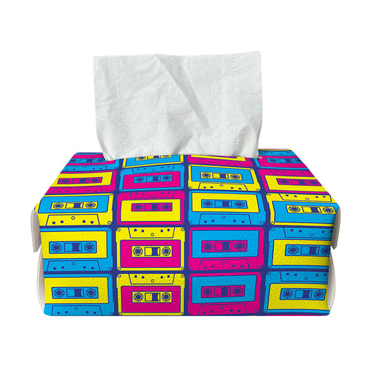 Colorful Cassette Tape Print Rectangle Tissue Box Cover