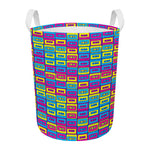 Colorful Cassette Tape Print Round Laundry Basket