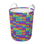 Colorful Cassette Tape Print Round Laundry Basket