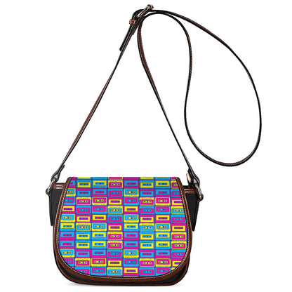 Colorful Cassette Tape Print Saddle Bag