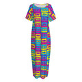 Colorful Cassette Tape Print Short Sleeve Long Nightdress