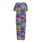 Colorful Cassette Tape Print Short Sleeve Long Nightdress