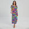 Colorful Cassette Tape Print Short Sleeve Maxi Dress