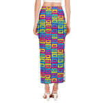 Colorful Cassette Tape Print Side Slit Maxi Skirt