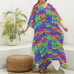 Colorful Cassette Tape Print Silk V-Neck Kaftan Dress