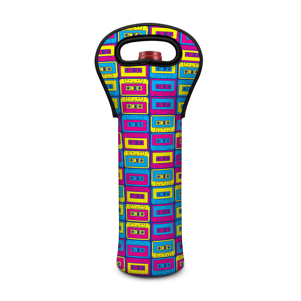 Colorful Cassette Tape Print Single Neoprene Wine Tote
