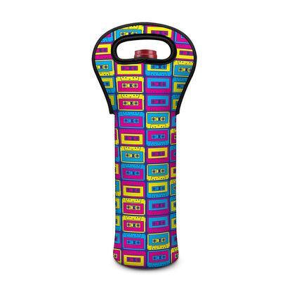 Colorful Cassette Tape Print Single Neoprene Wine Tote