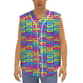 Colorful Cassette Tape Print Sleeveless Baseball Jersey