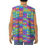 Colorful Cassette Tape Print Sleeveless Baseball Jersey