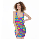 Colorful Cassette Tape Print Sleeveless Bodycon Dress