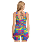 Colorful Cassette Tape Print Sleeveless One Piece Swimsuit