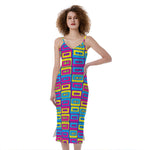 Colorful Cassette Tape Print Slim Fit Midi Cami Dress
