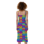 Colorful Cassette Tape Print Slim Fit Midi Cami Dress