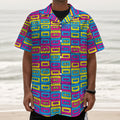 Colorful Cassette Tape Print Textured Short Sleeve Shirt