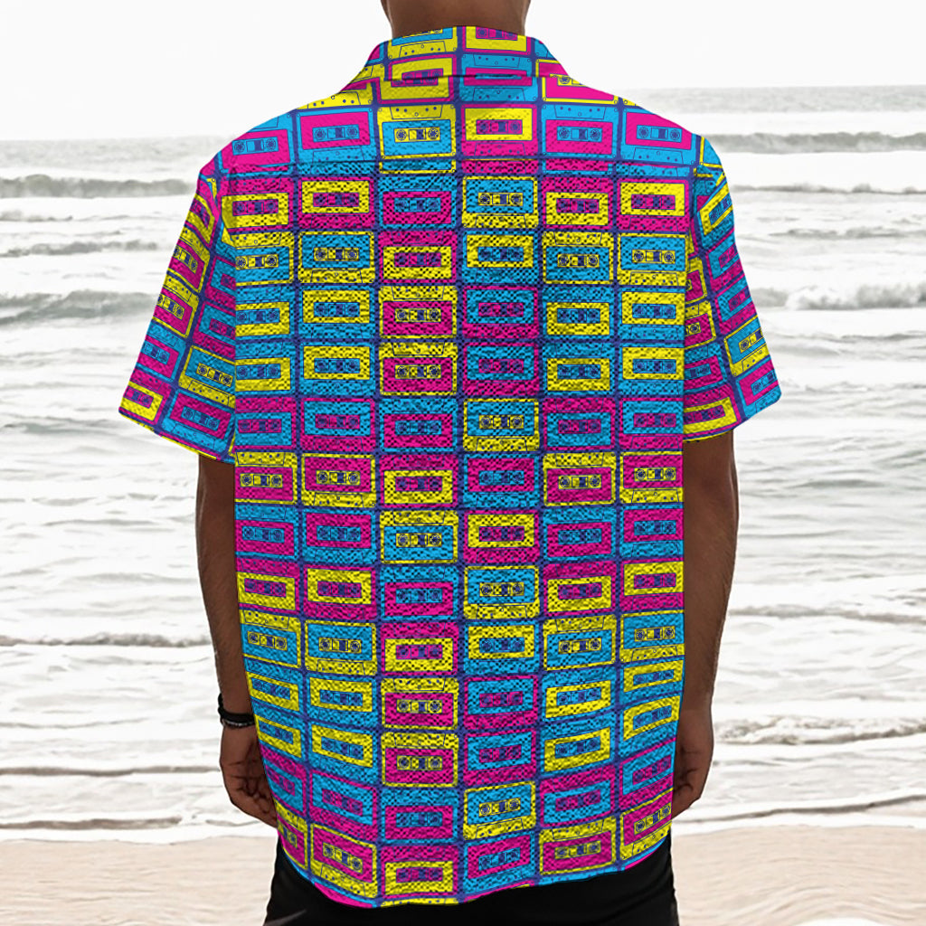 Colorful Cassette Tape Print Textured Short Sleeve Shirt