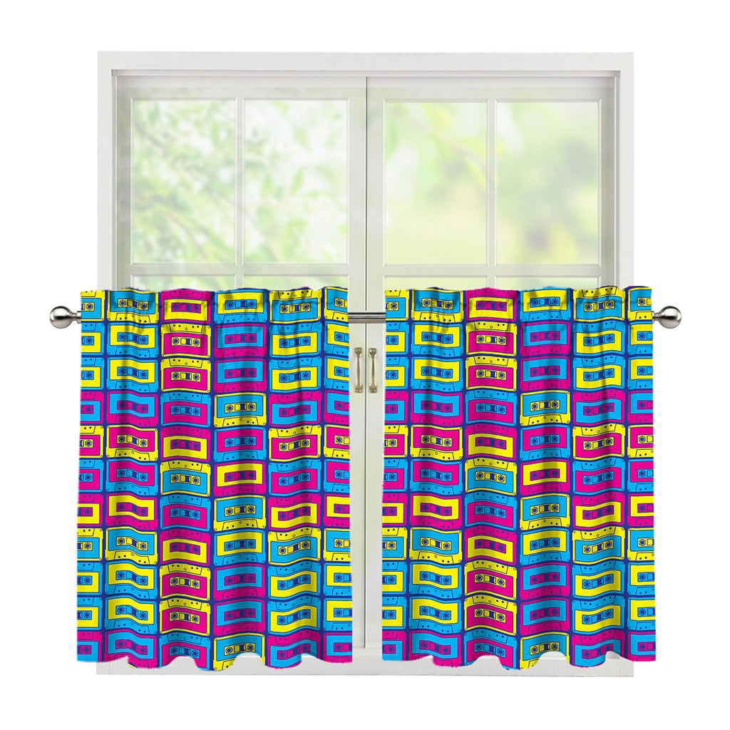 Colorful Cassette Tape Print Tier Curtains