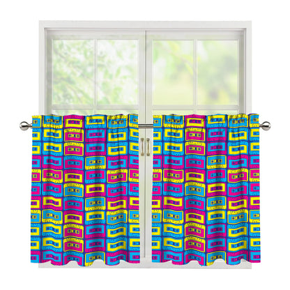 Colorful Cassette Tape Print Tier Curtains
