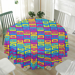 Colorful Cassette Tape Print Waterproof Round Tablecloth