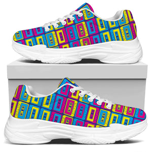 Colorful Cassette Tape Print White Chunky Shoes