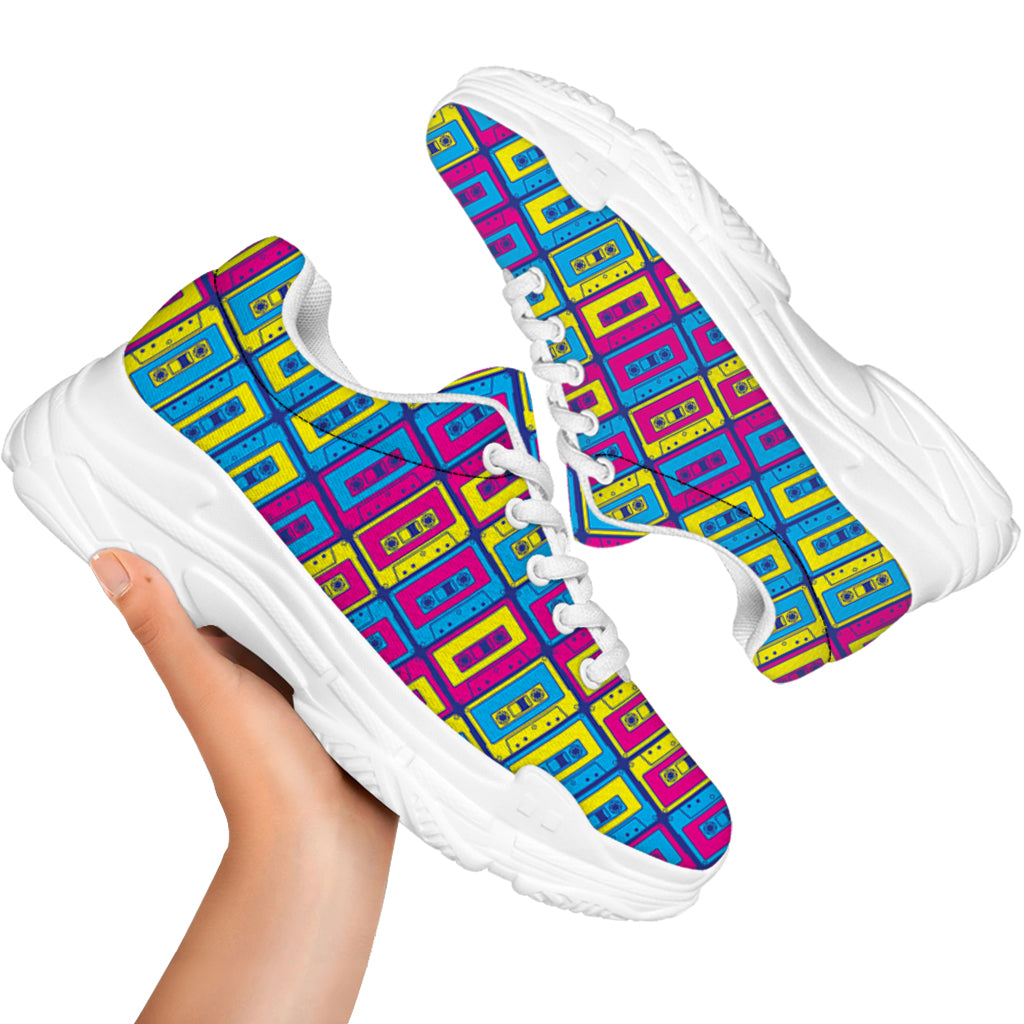 Colorful Cassette Tape Print White Chunky Shoes