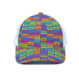 Colorful Cassette Tape Print White Mesh Trucker Cap