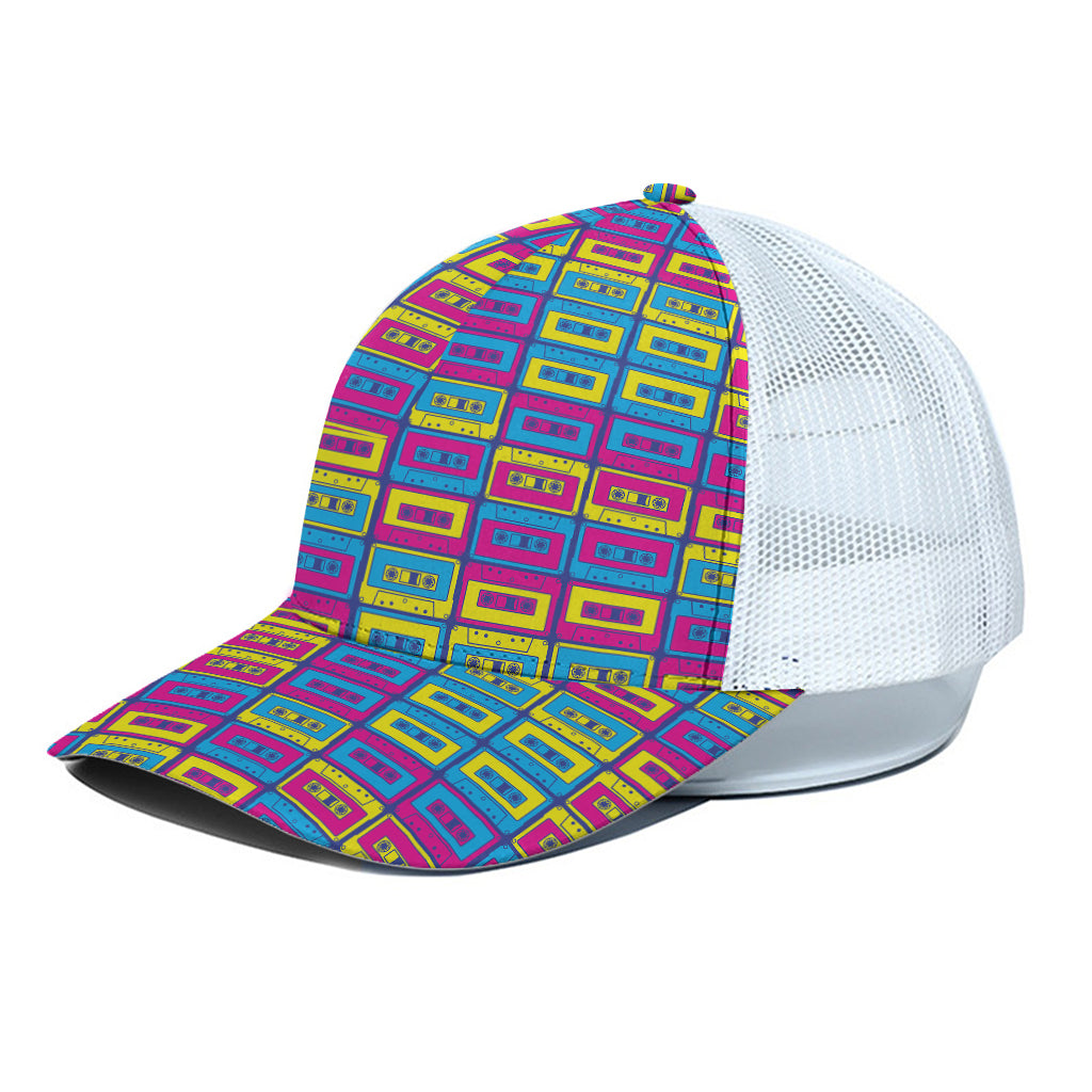 Colorful Cassette Tape Print White Mesh Trucker Cap