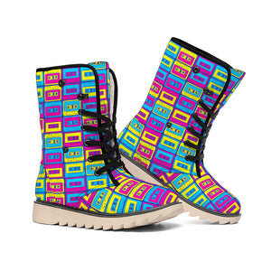 Colorful Cassette Tape Print Winter Boots