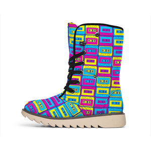 Colorful Cassette Tape Print Winter Boots