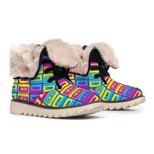 Colorful Cassette Tape Print Winter Boots