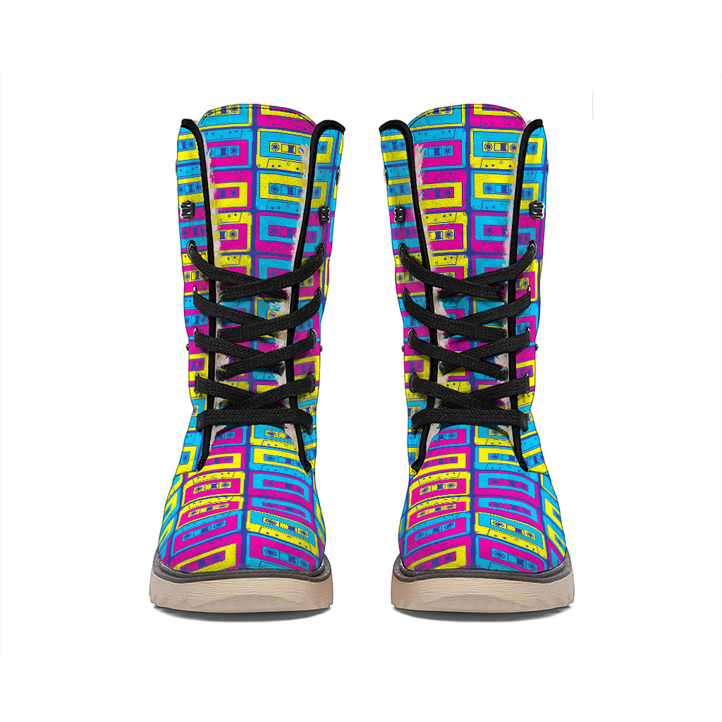 Colorful Cassette Tape Print Winter Boots