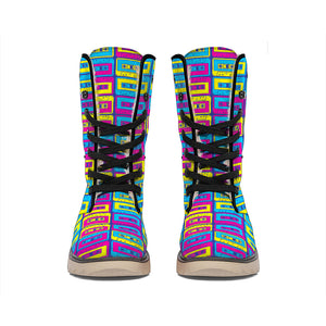 Colorful Cassette Tape Print Winter Boots