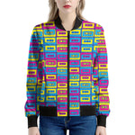 Colorful Cassette Tape Print Women's Bomber Jacket