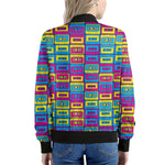 Colorful Cassette Tape Print Women's Bomber Jacket