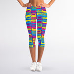 Colorful Cassette Tape Print Women's Capri Leggings