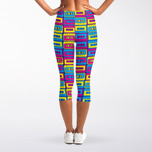 Colorful Cassette Tape Print Women's Capri Leggings