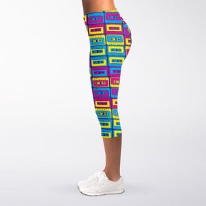 Colorful Cassette Tape Print Women's Capri Leggings