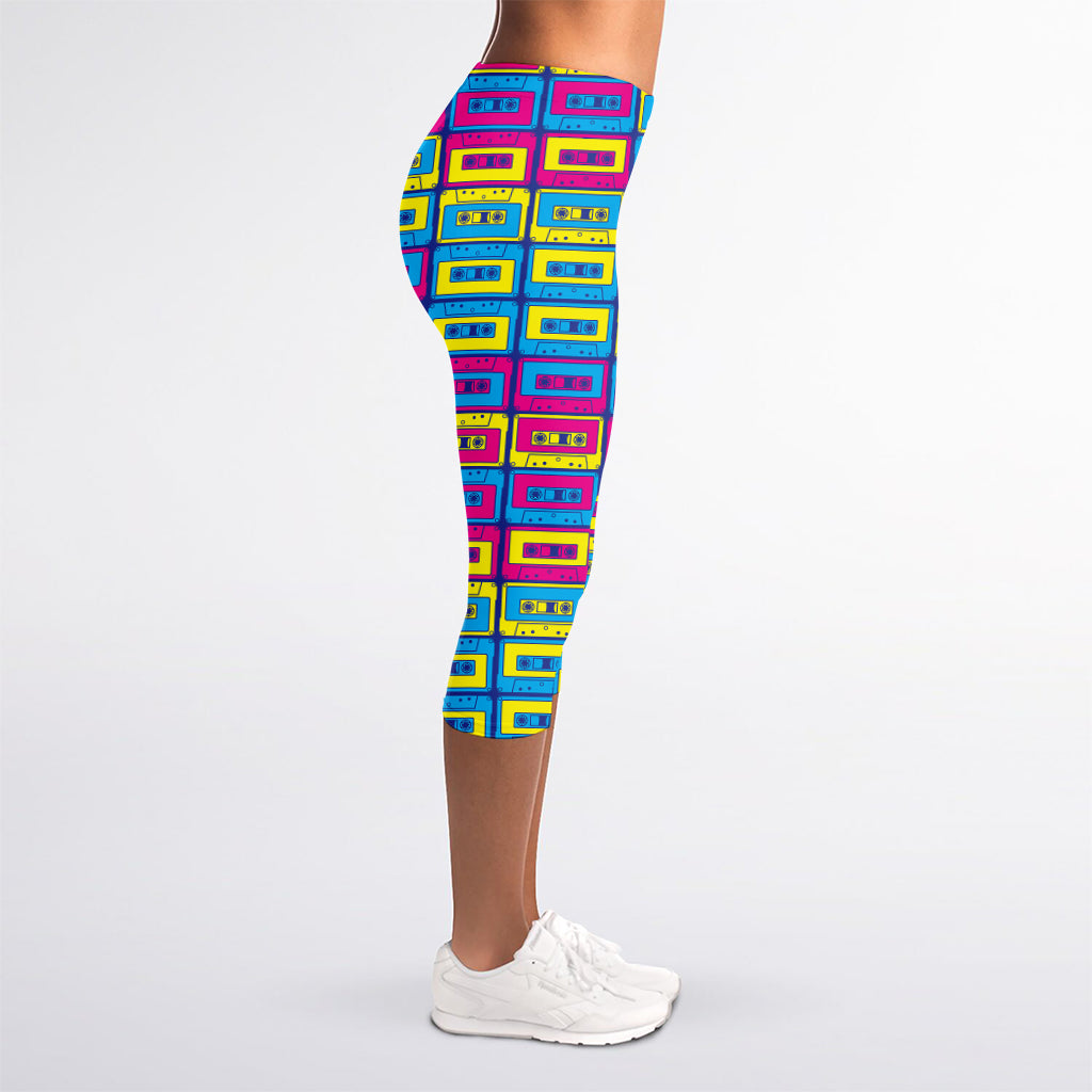 Colorful Cassette Tape Print Women's Capri Leggings