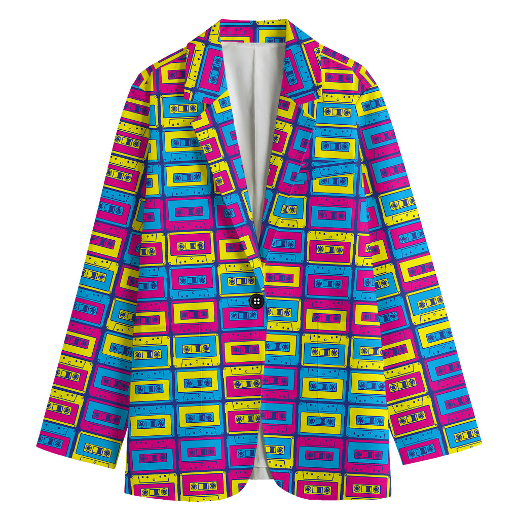 Colorful Cassette Tape Print Women's Cotton Blazer