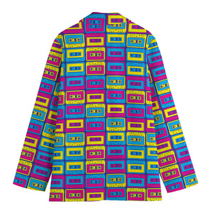 Colorful Cassette Tape Print Women's Cotton Blazer