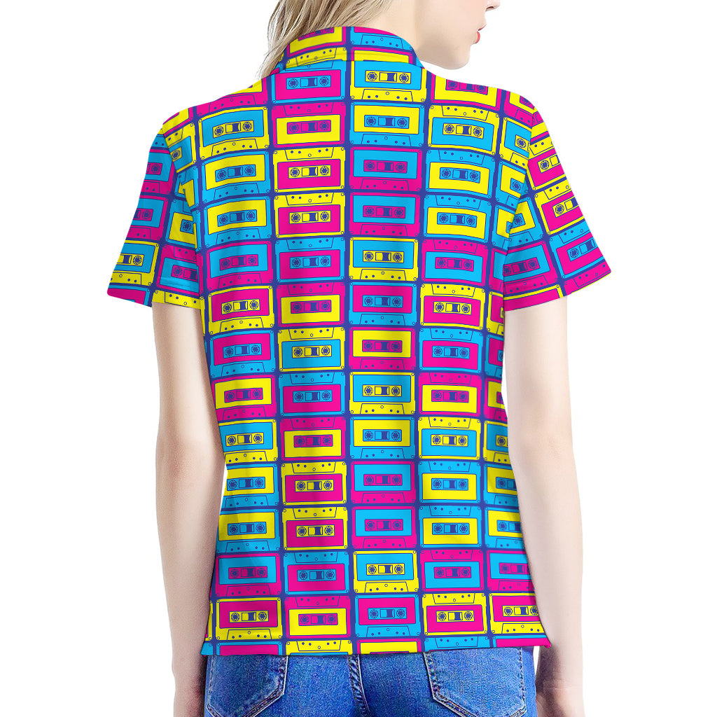 Colorful Cassette Tape Print Women's Polo Shirt