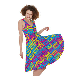 Colorful Cassette Tape Print Women's Sleeveless Dress