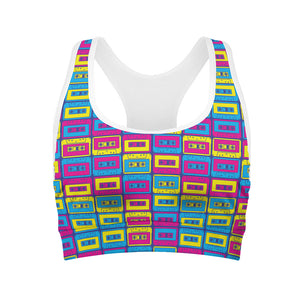 Colorful Cassette Tape Print Women's Sports Bra