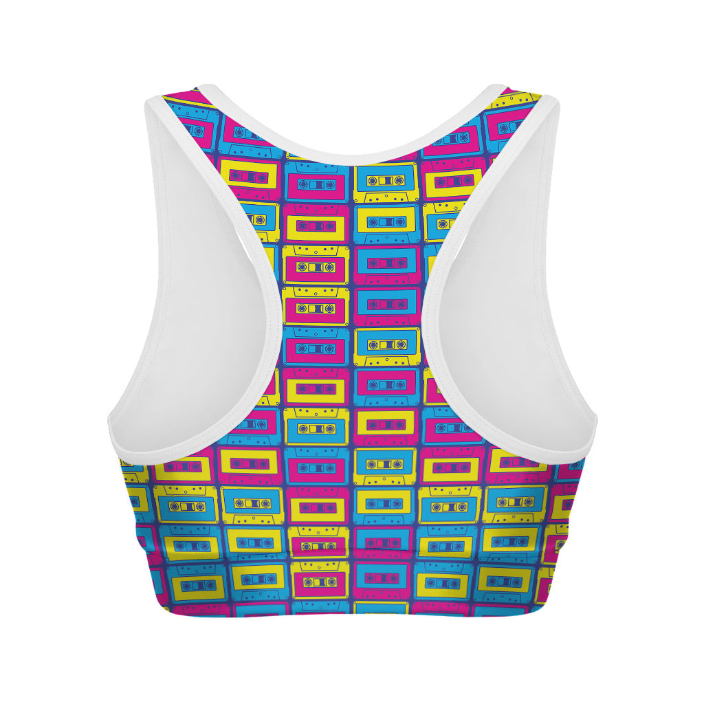 Colorful Cassette Tape Print Women's Sports Bra