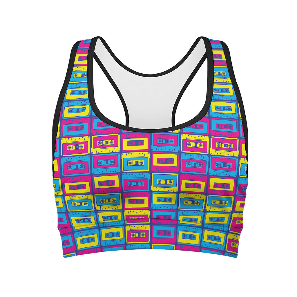 Colorful Cassette Tape Print Women's Sports Bra